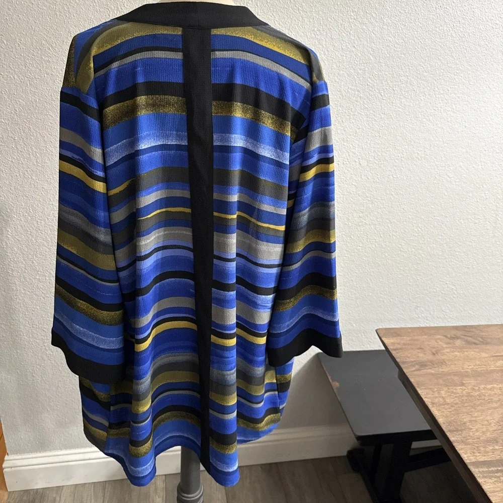 Linea by Louis Dell'Olio Women Blue Striped  Cardigan‎ Jacket Sz Medium Workwear